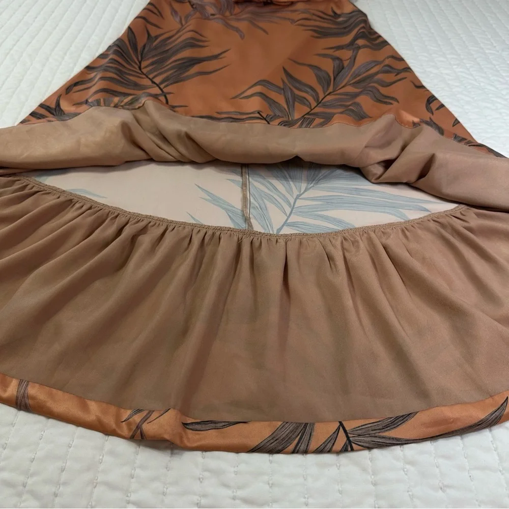 L'ATISTE Mermaid Tails Coral Brown Leaf Pattern Midi Dress - Picture 6 of 15